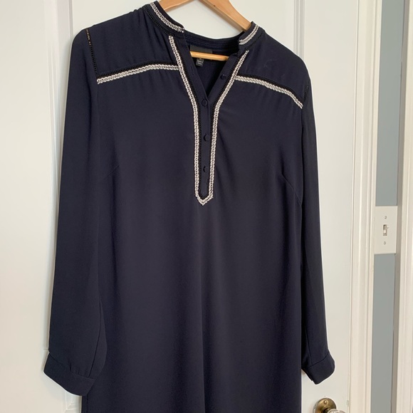 Greylin long sleeve half button shirt dress - M - navy - Picture 9 of 10